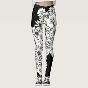 Leggings Flores modernas en blanco y negro