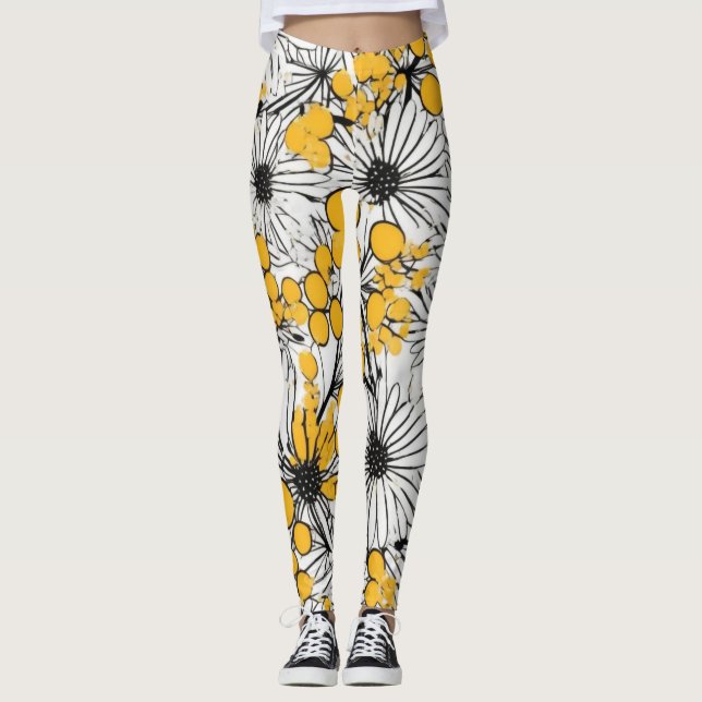 Leggings Flores monocromas: Mimosa y Daisy Fusion (Anverso)