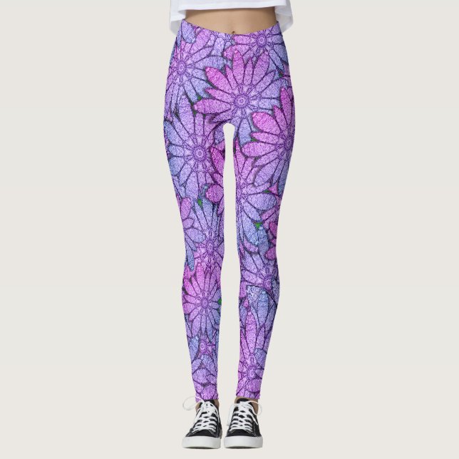 Leggings Flores moradas divertidas (Anverso)