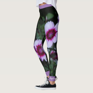 Leggings Flores moradas, ejercicio de yoga con nombre perso