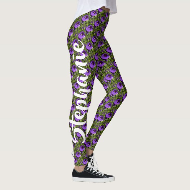 Leggings Flores moradas en nombre verde y personalizado (Derecha)