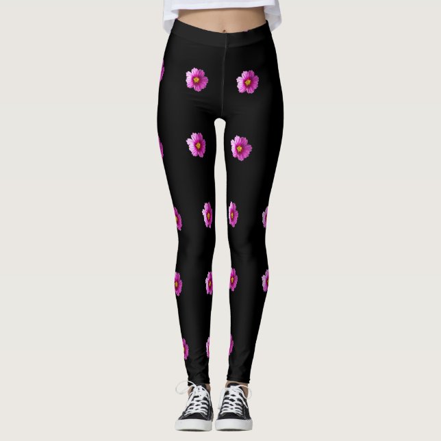 Leggings Flores moradas y amarillas Cosmos en las leggantas (Anverso)