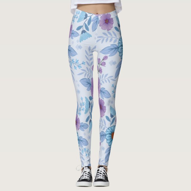 Leggings Flores moradas y azules (Anverso)