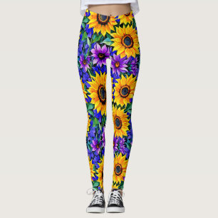 Leggings Flores moradas y flores amarillas de girasol