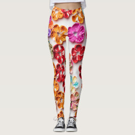 Leggings Flores multicolores de tela cosidas a mano de prim