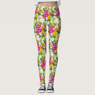 Leggings Flores Multicolores Modernas sobre Marfil