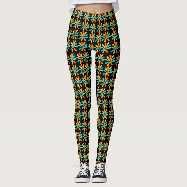 Leggings Flores naranja, Verde Y Azul (Anverso)