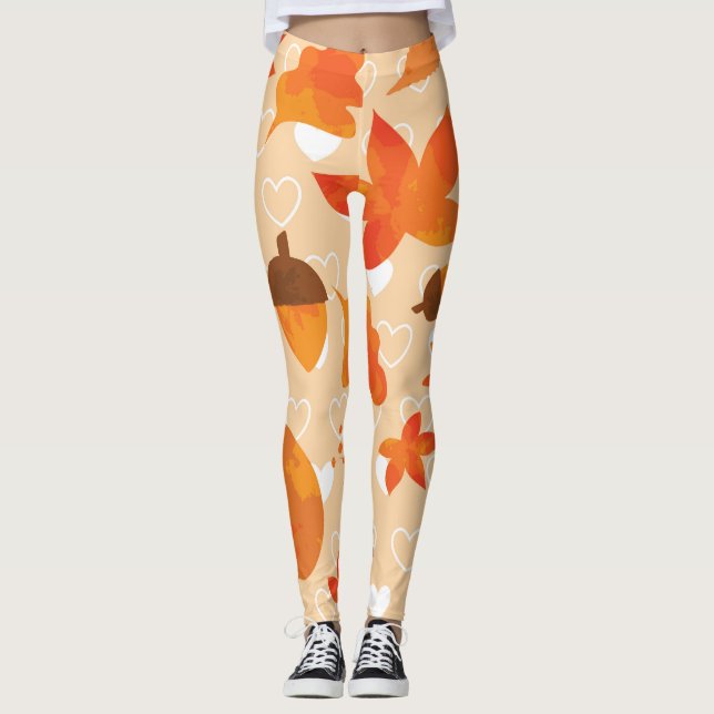 Leggings Flores naranjas: Patrón Doodle de mano. (Anverso)