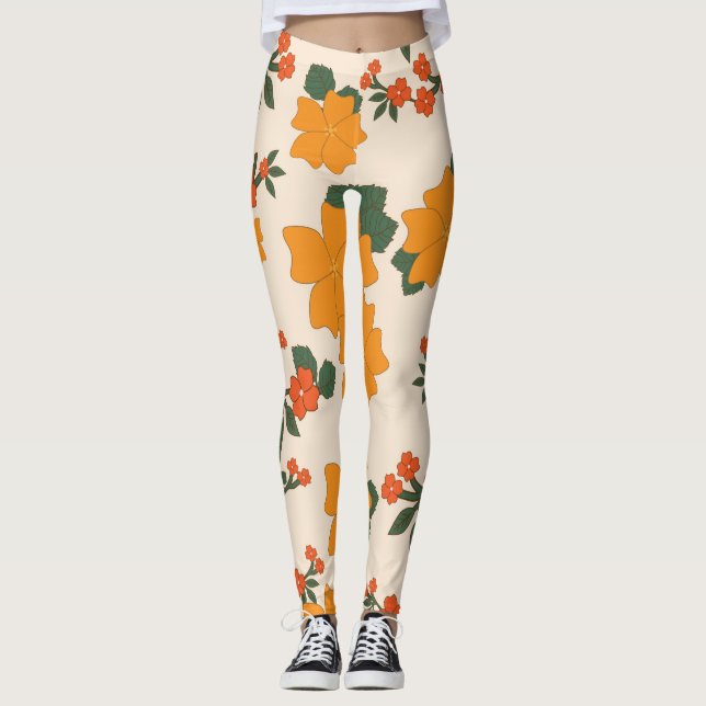 Leggings Flores naranjas, Patrón Floral, Patrón De Flores (Anverso)