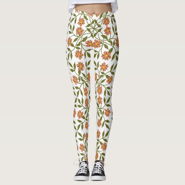 Leggings Flores naranjas, patrón floral, vegetación, boho (Anverso)