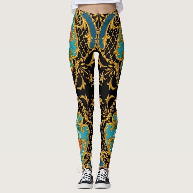 Leggings Flores Naranjas rosas: composición cuadrada (Anverso)