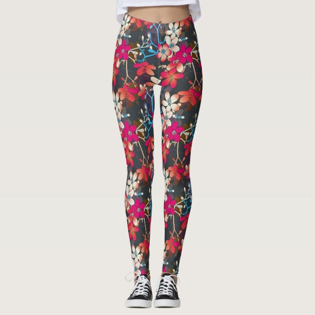 Leggings Flores Naranjas trópicas elegantes (Anverso)