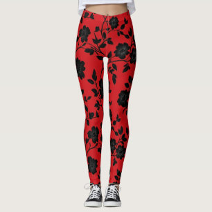 Leggings Flores negras rojas