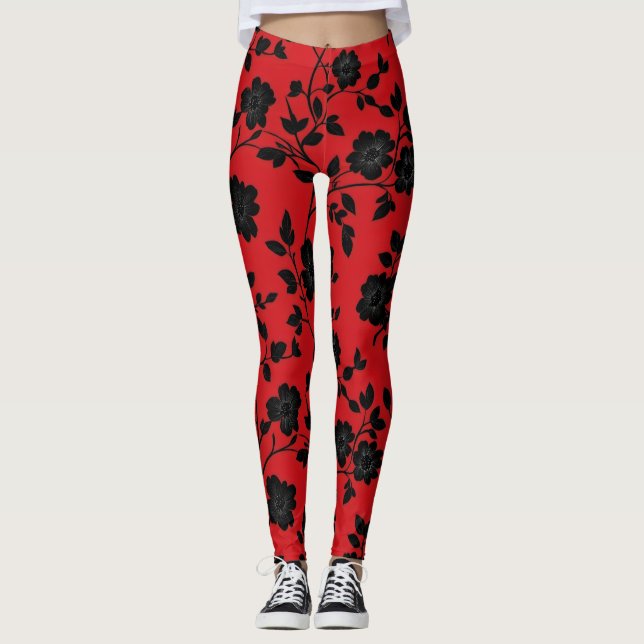 Leggings Flores negras rojas (Anverso)