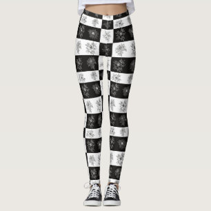 Leggings Flores negras y blancas a cuadros