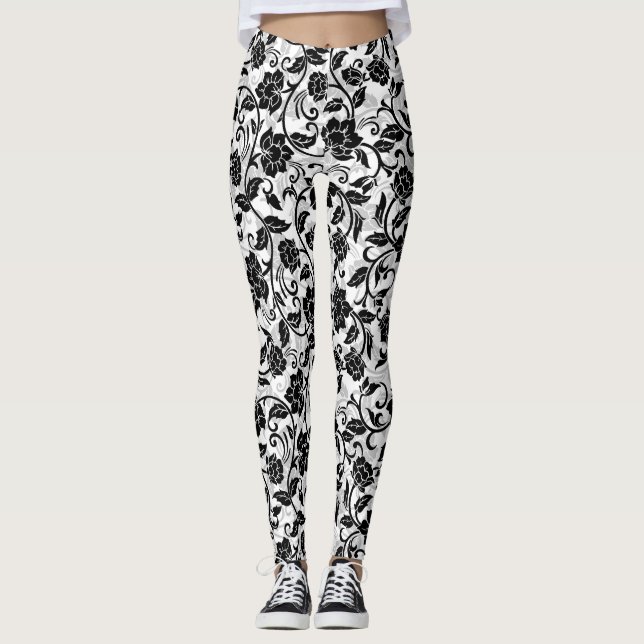 Leggings Flores negras y grises giratorias (Anverso)