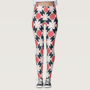 Leggings Flores negras y patrón de flores rosadas