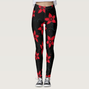 Leggings Flores negras y rojas clásicas