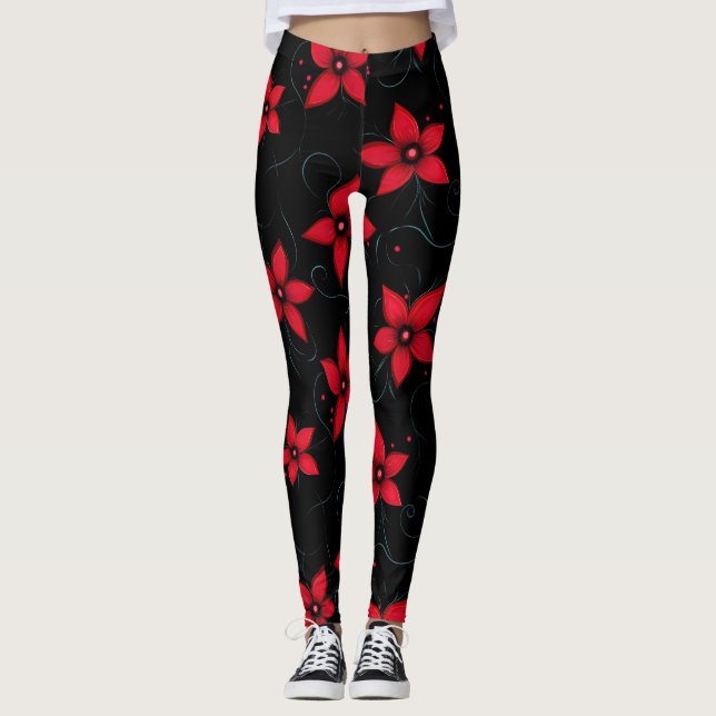Leggings Flores negras y rojas clásicas (Anverso)