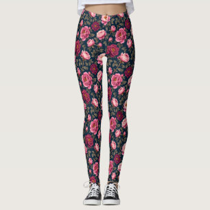 Leggings Flores oscuras de Borgoña y Rosa