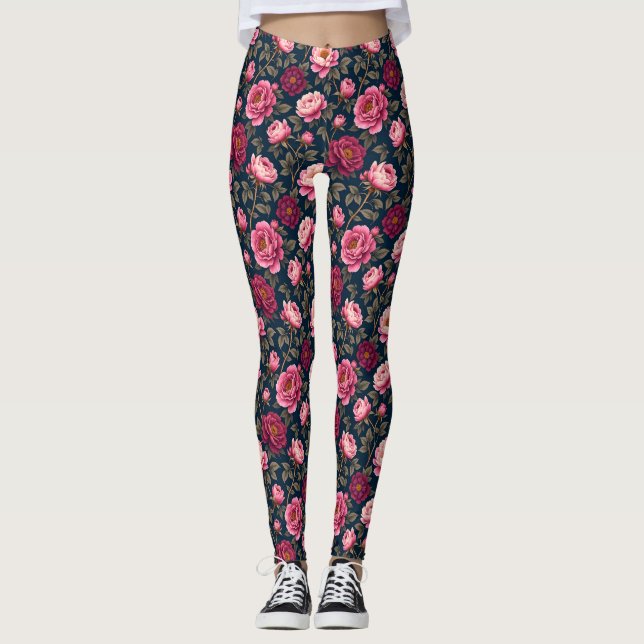 Leggings Flores oscuras de Borgoña y Rosa (Anverso)