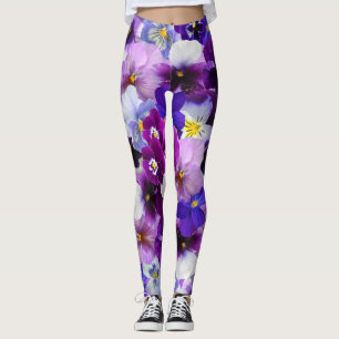 Leggings Flores Pansy Violeta Púrpura y Azul