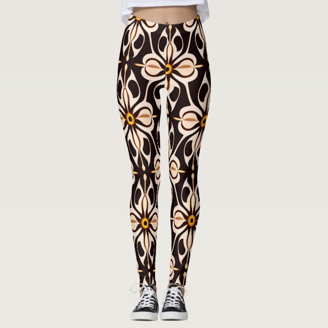 Leggings Flores Patrón floral beige amarillo batik (Anverso)