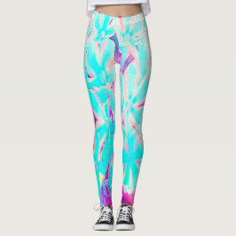 Leggings Flores Phlox de hierbabuena con hierbabuena azul d