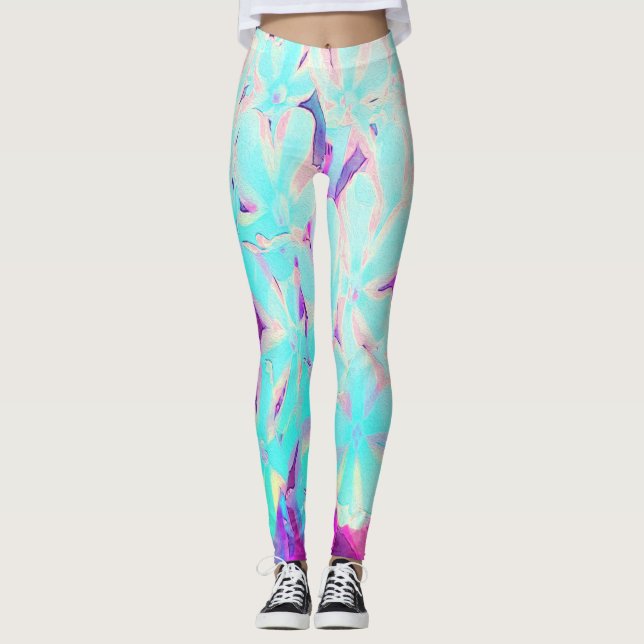 Leggings Flores Phlox de hierbabuena con hierbabuena azul d (Anverso)