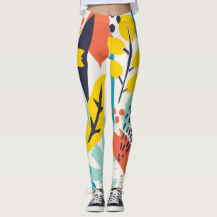Leggings Flores pintadas a mano, hojas sin costura.