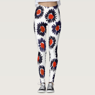 Leggings Flores pintadas a mano, tónica roja y azul.