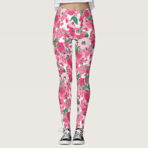 Leggings Flores Pintadas De Mano Corta, Elegante Diseño Bla