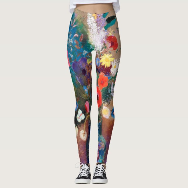 Leggings Flores pintadas en las piernas impresas Odilon Red (Anverso)