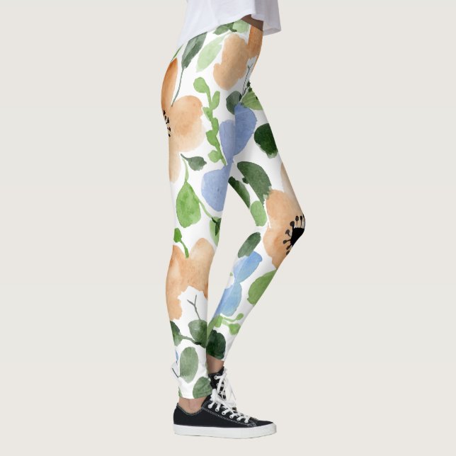 Leggings Flores Por Todas Partes, Peach, Blue, Green Waterc (Derecha)