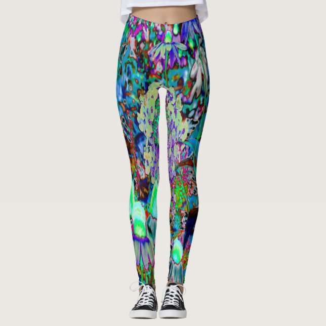 Leggings Flores psicodélicas moradas y verdes del jardín li (Anverso)