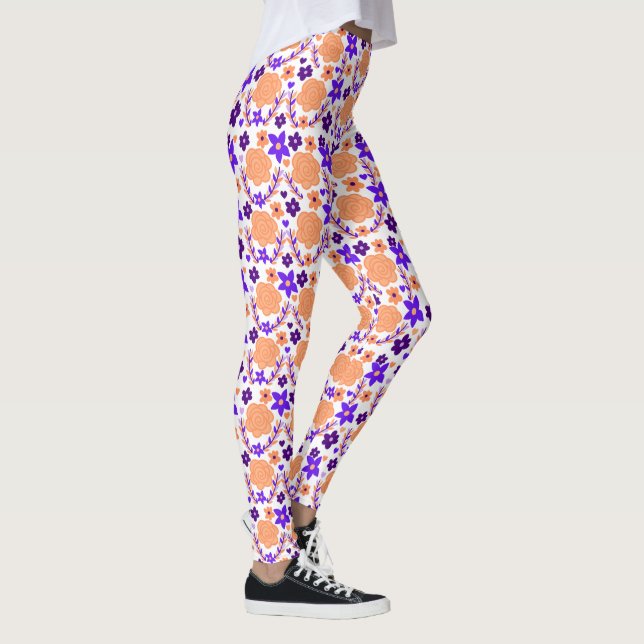 Leggings Flores Púrpura Y Naranja (Derecha)