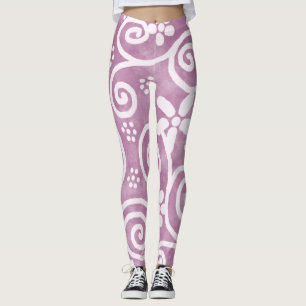 Leggings Flores Remolinos Polvo Rosa Blanco Patrón Capricho