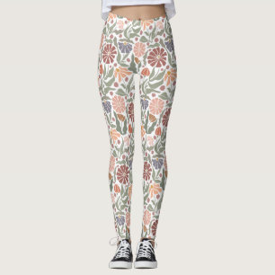 Leggings Flores retro de color blanco