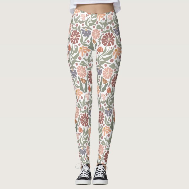 Leggings Flores retro de color blanco (Anverso)