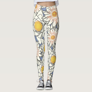 Leggings Flores retro modernas y adorables l Azul y blanco