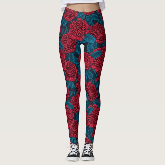 Leggings Flores rojas de waratah (Anverso)