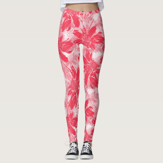 Leggings Flores rojas en blanco. (Anverso)
