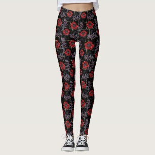 Leggings Flores rojas en negro.