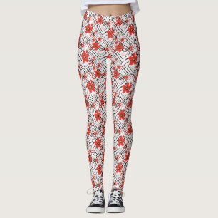 Leggings Flores rojas en un fondo blanco y negro.