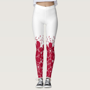 Leggings Flores rojas marea sobre fondo blanco
