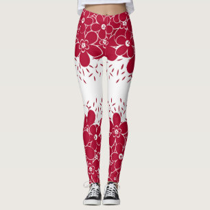 Leggings Flores rojas marea sobre fondo blanco