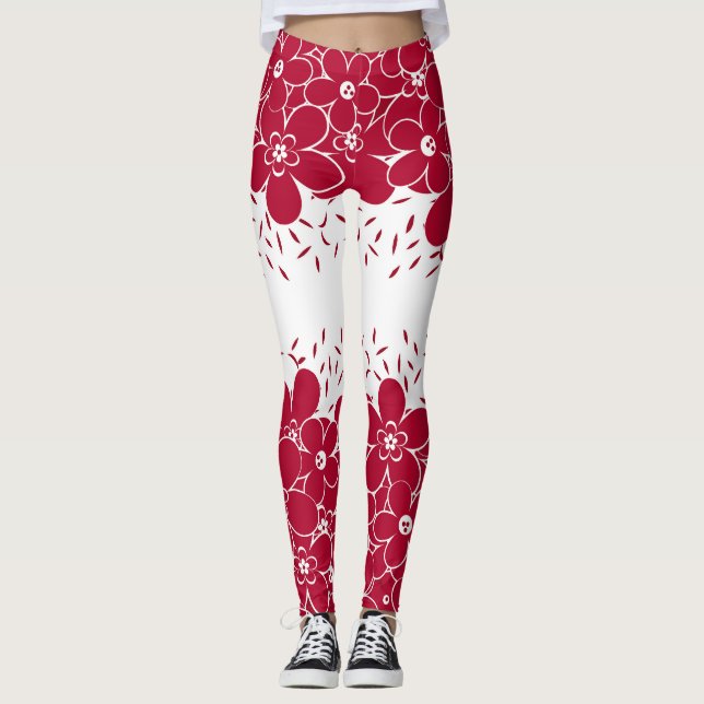 Leggings Flores rojas marea sobre fondo blanco (Anverso)