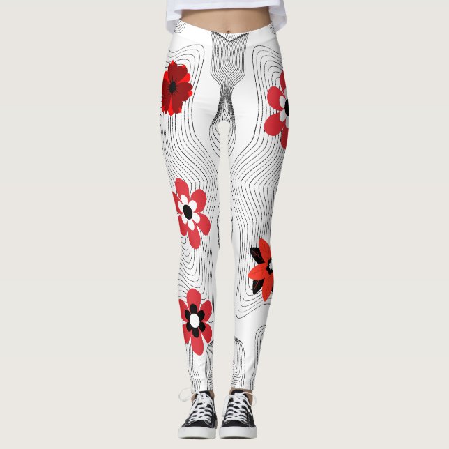Leggings Flores rojas modernas (Anverso)