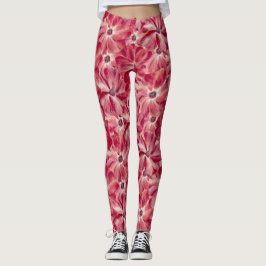 Leggings Flores rojas modernas Patrón acuarela floral