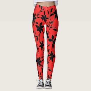 Leggings Flores rojas negras